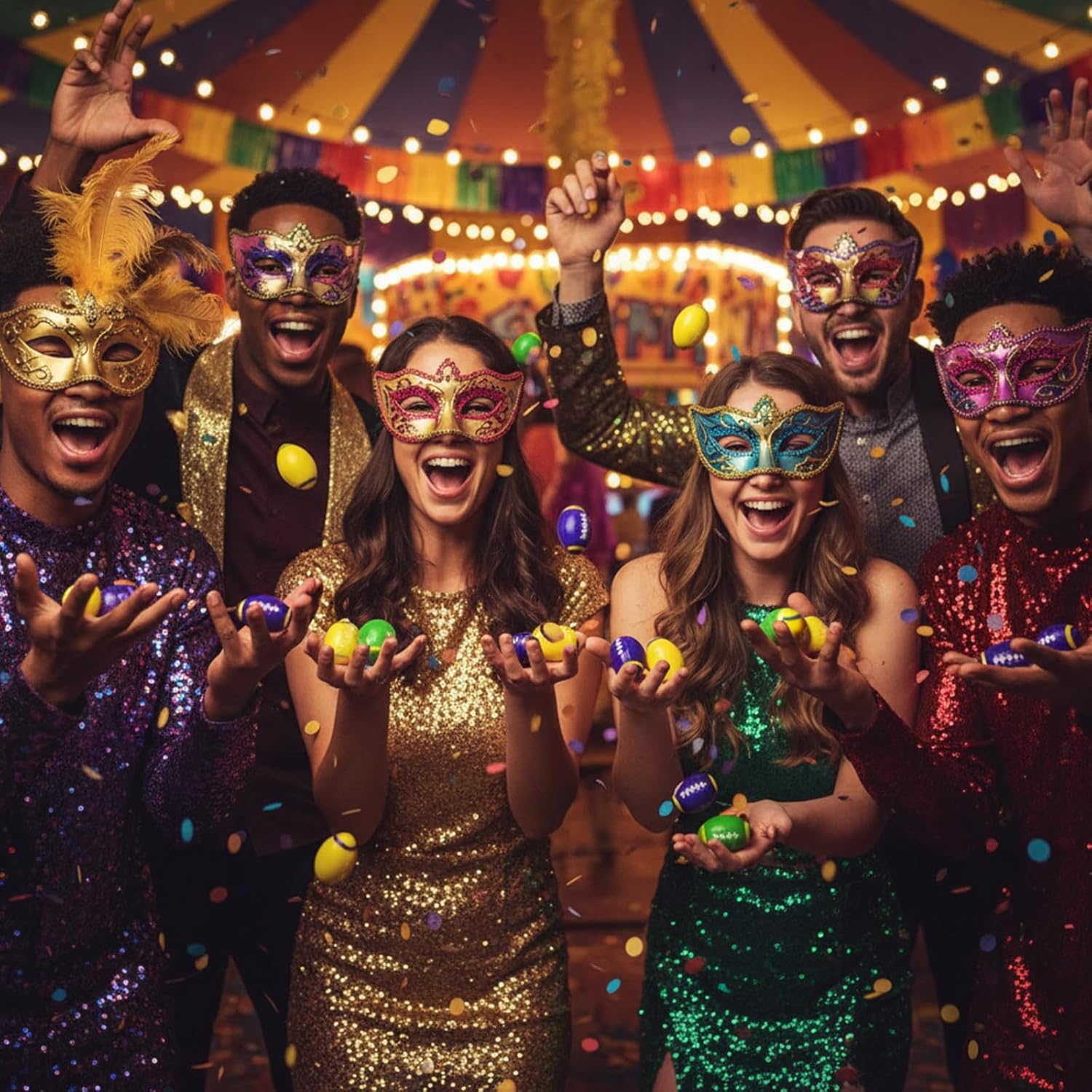 48 Pcs Mardi Gras Throws Mini Foam Football Bulk Stress Balls 2in Relief Sports Balls for Carnival Reward Party Game Favors Decorations Sports Event Gift Suitable for 15+ People