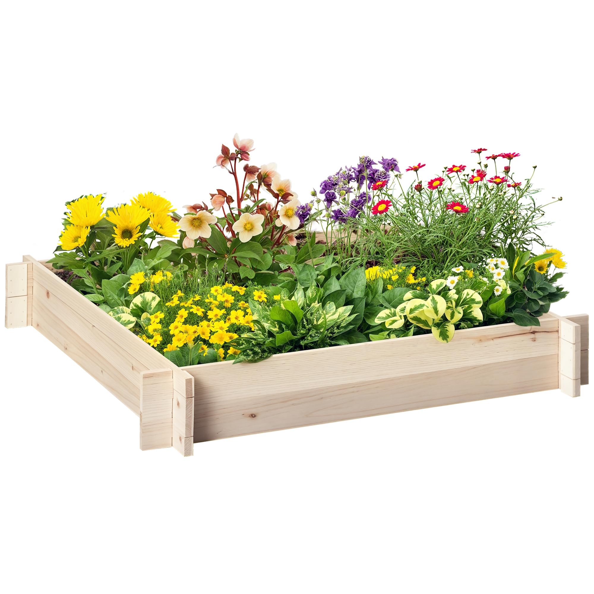 Outsunny Jardinière en Bois, carré Potager de Jardin, Design sans Fond, Facile à Assembler, pour légumes, Herbes et Fleurs, en Bois Massif, Bois Naturel