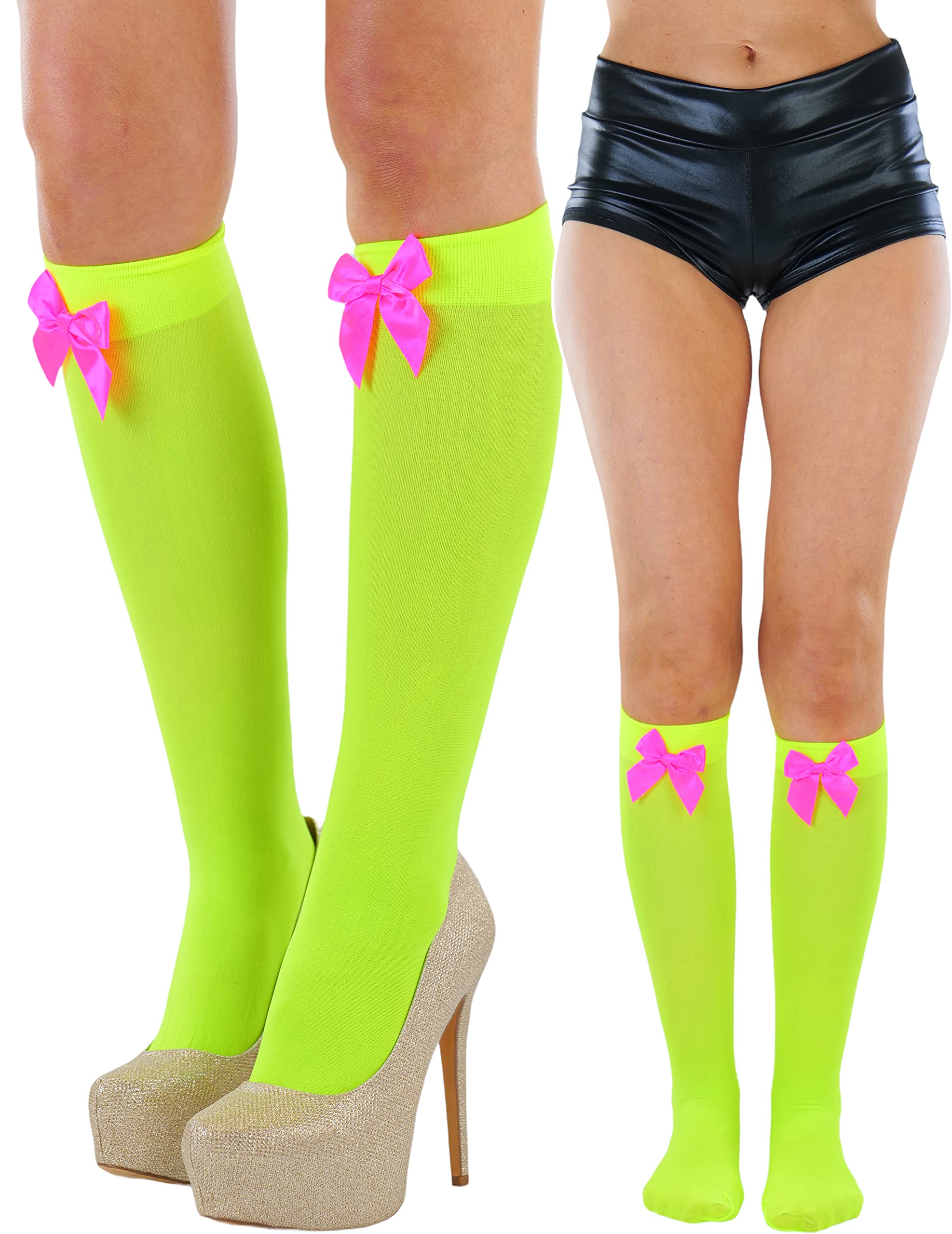 ToBeInStyle Women’s Opaque Knee High Nylon Fashion Socks Solid &amp; w/Front Satin Bow