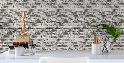Miniatura 10 de Papel tapiz de ladrillo blanco para despegar y pegar de 17.7 x 236 pulgadas, autoadhesivo de ladrillo con textura 3D, película de vinilo extraíble,