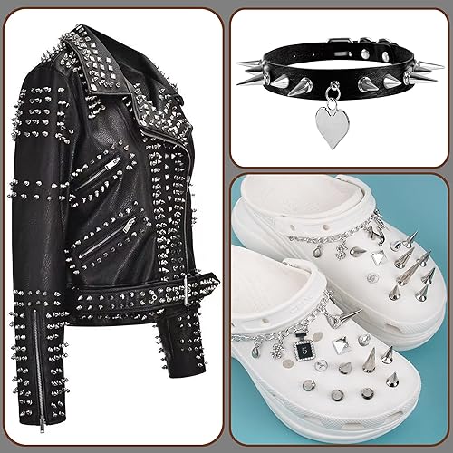 Miniatura 6 de YORANYO 100 juegos de clavos y tachuelas de 0.374 in para ropa, remaches de metal para cuero, punk, remaches, tachuelas y picos para ropa, zapatos,