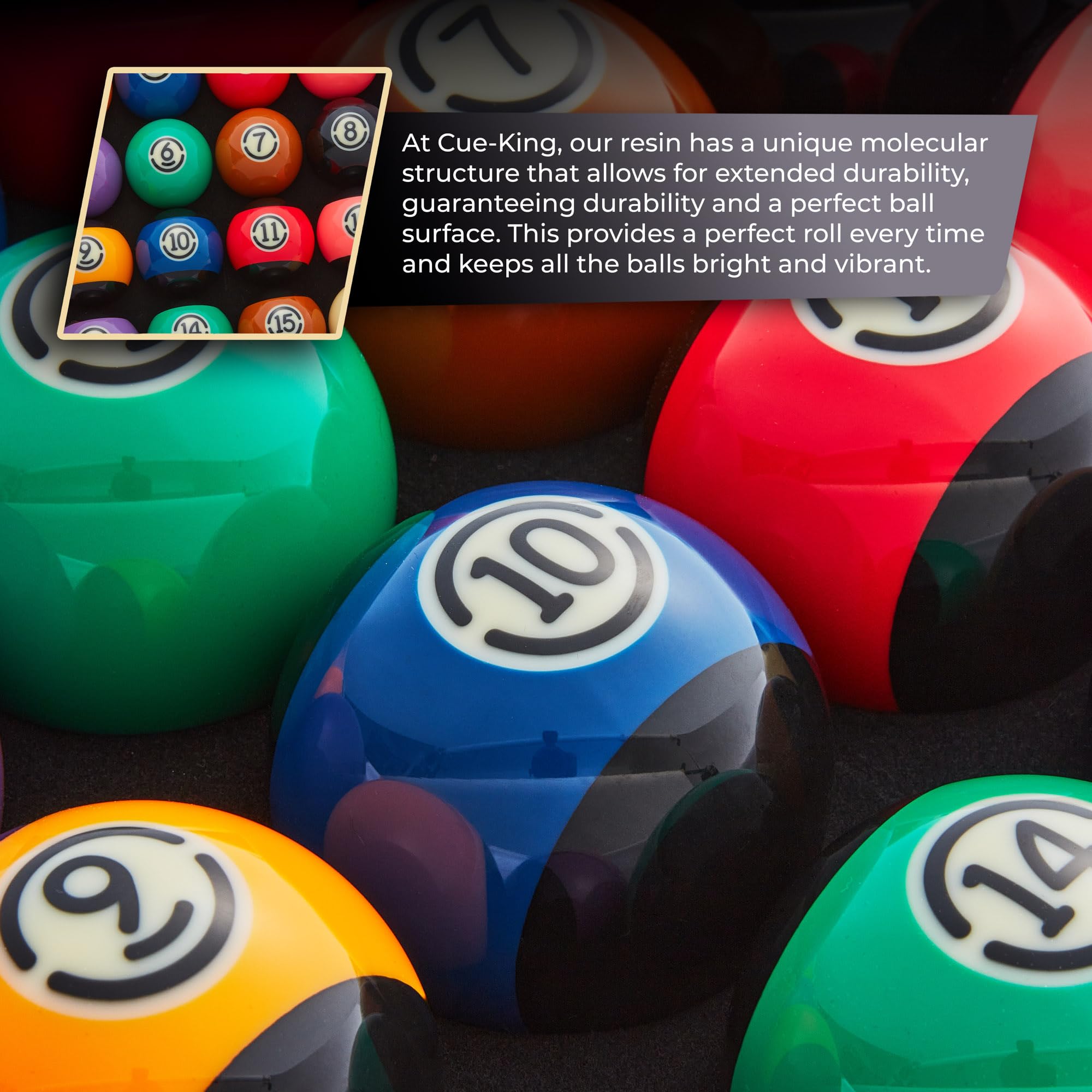 Cue-King Black Edition - Juego de Bolas de Billar de Grado AA+ de 2-1/4 Pulgadas, tamaño reglamentario con Bola de Taco con Puntos Profesionales, Bolas de Mesa de Billar, Juego de Bolas de Billar