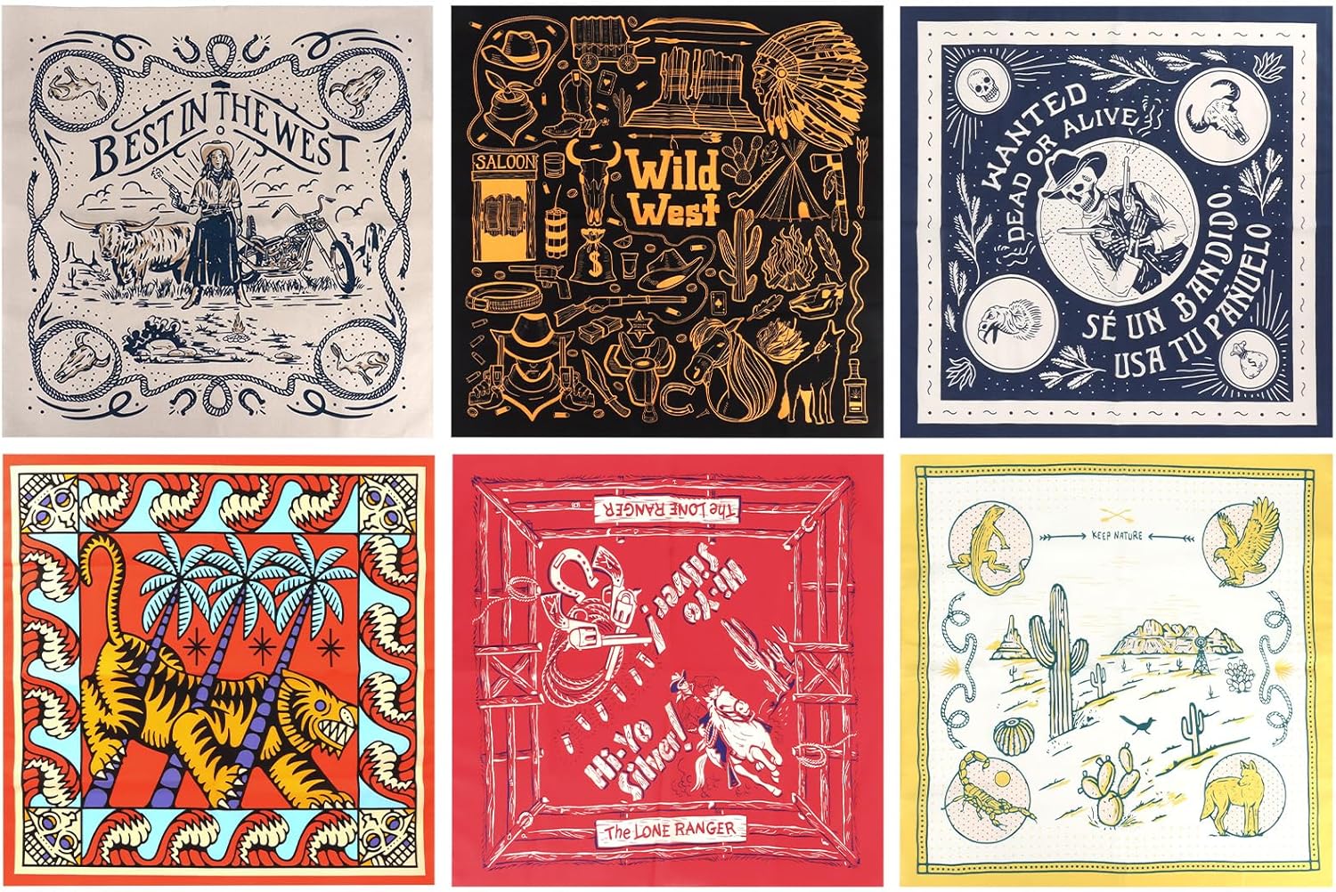 6 Pack 22"x22" Lightweight Bandanas for Women & Men 100% Cotton Bandana - Image 2