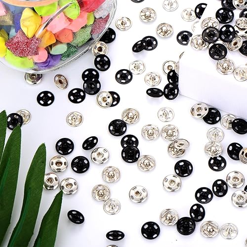 Miniatura 6 de Sumind 100 juegos de botones a presión de metal para coser ropa, negro y plateado (0.394 pulgadas)