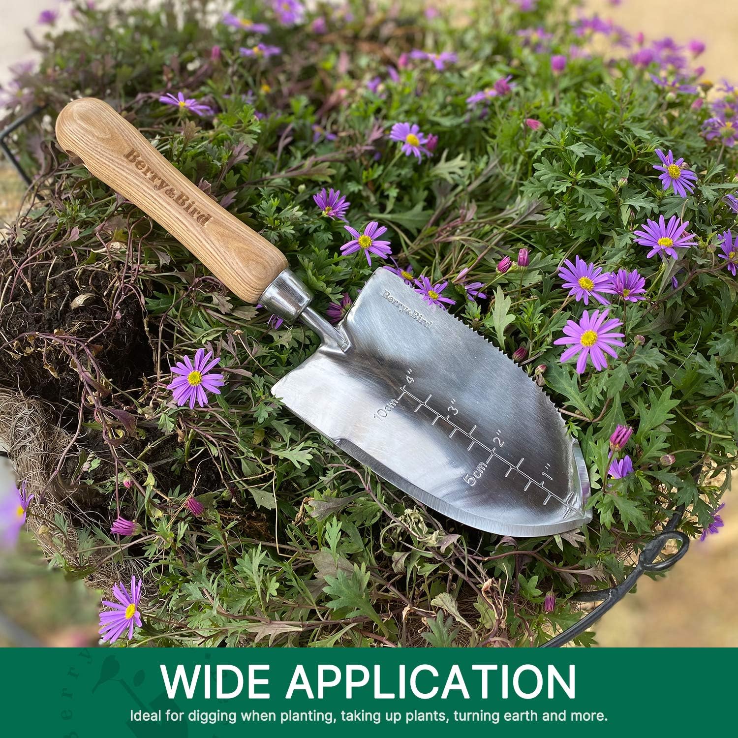 Berry&Bird Garden Serrated Planting Trowel, Multifunctional Shovel with ash Wood and Stainless Steel Digging Trowel Transplanter : Patio, Lawn & Garden