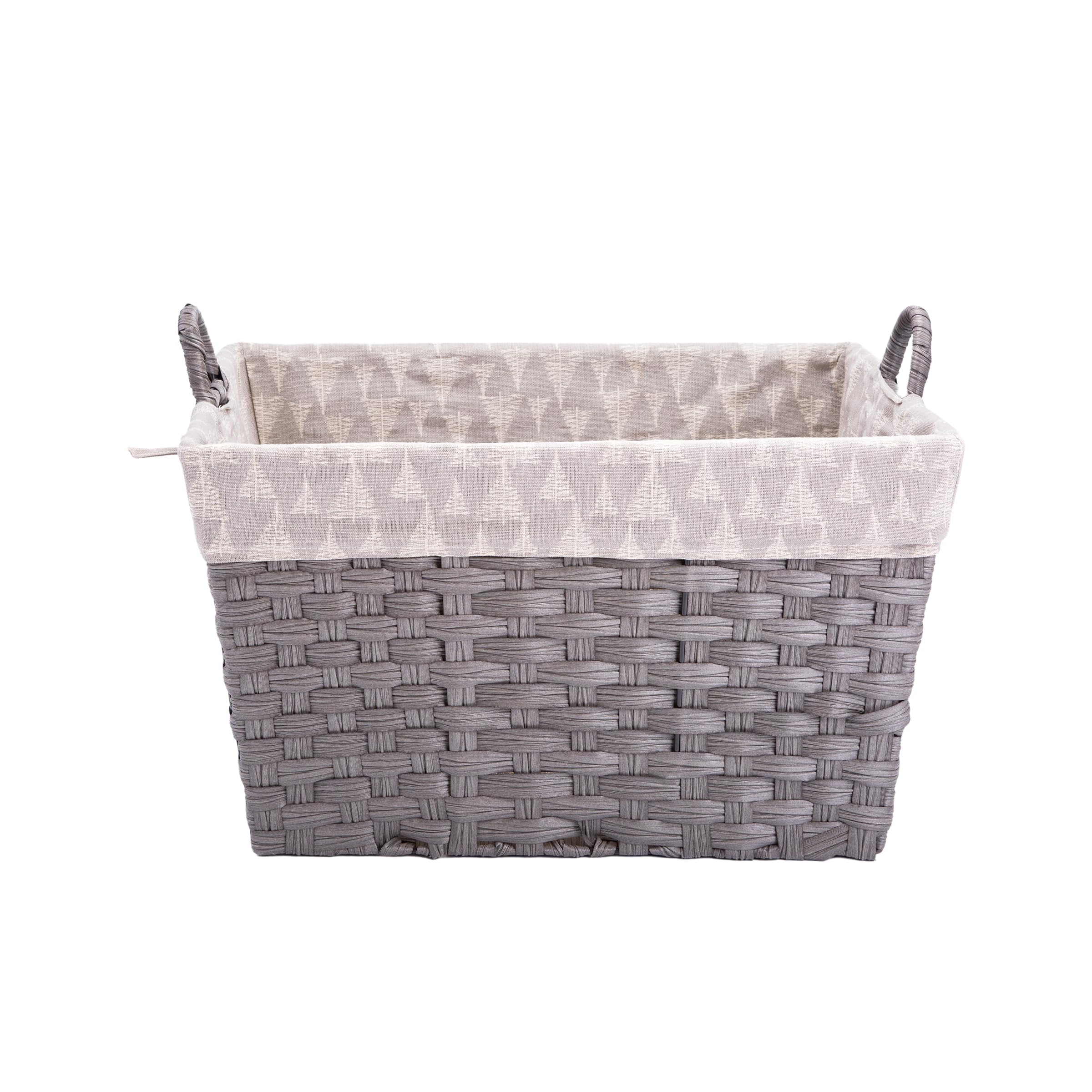 Wickerfield Grey Faux Wicker Home Storage Basket With Liner With Handles Laundry Basket Toys Collection Basket ( Basket With Tree Patten Liner)
