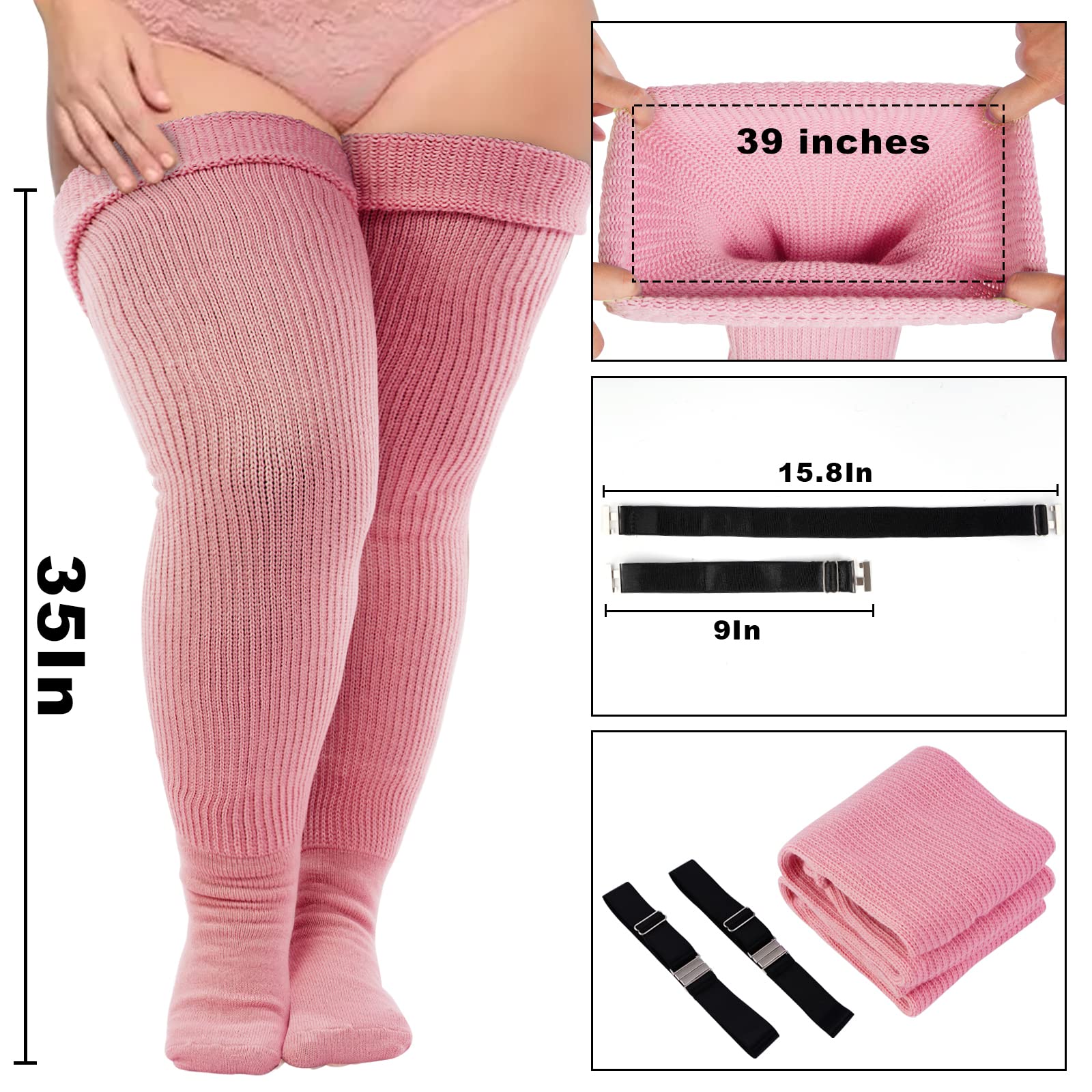 Neoviancia Plus Size Thigh High Socks for Thick Thighs Women- Thigh Highs Widened Extra Long Thick Knit Socks: One Size Salmon Pink