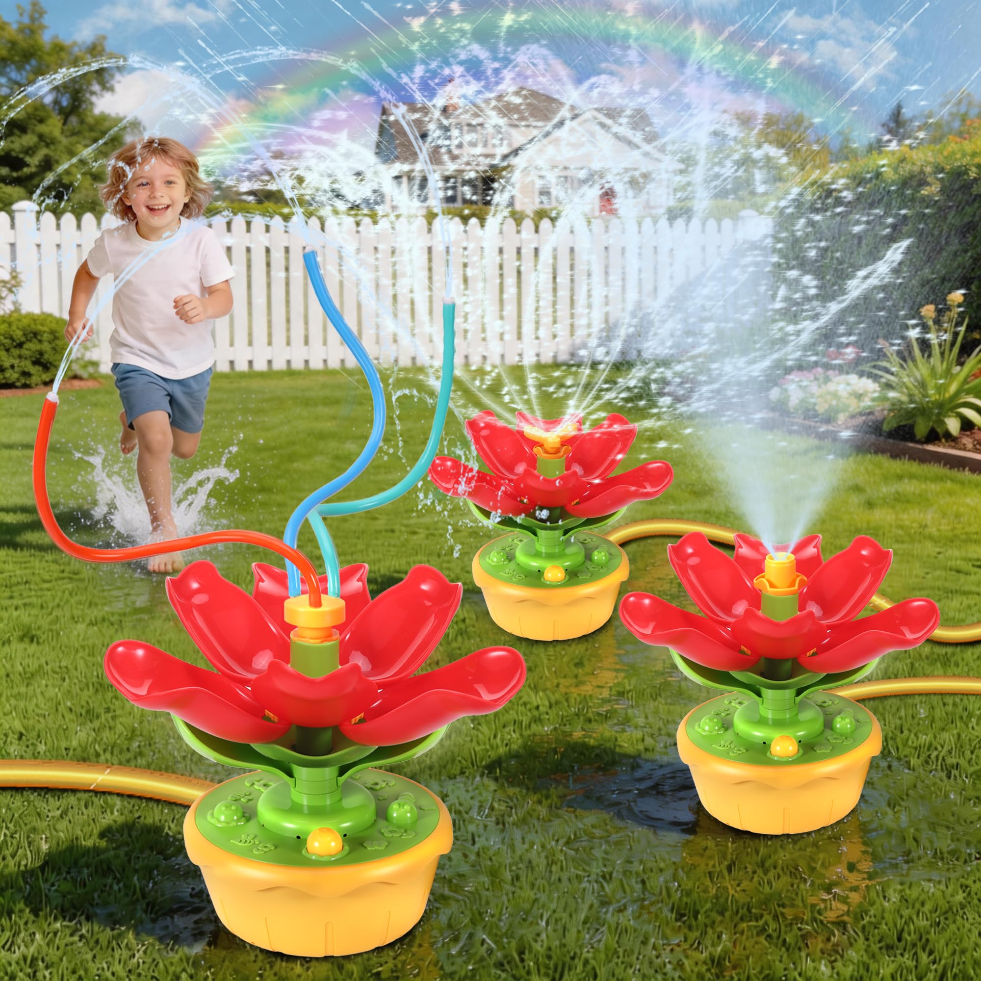 Kssvzz Wassersprinkler für Kinder, Outdoor Sommer Wasserspielzeug mit Wackelschläuchen, 3 Sprühmuster, lustiger Rasensprenger für Garten, Hof, Jungen Mädchen ab 3 4 5 6 7 8 9 Jahren