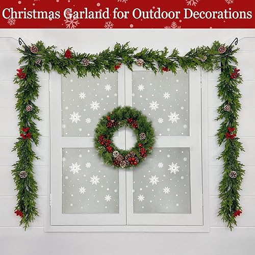 Miniatura 6 de Guirnalda de cedro de Navidad preiluminada de 6 pies con 20 luces LED blancas cálidas, temporizador, piñas rojas y vid suave, guirnalda de Navidad