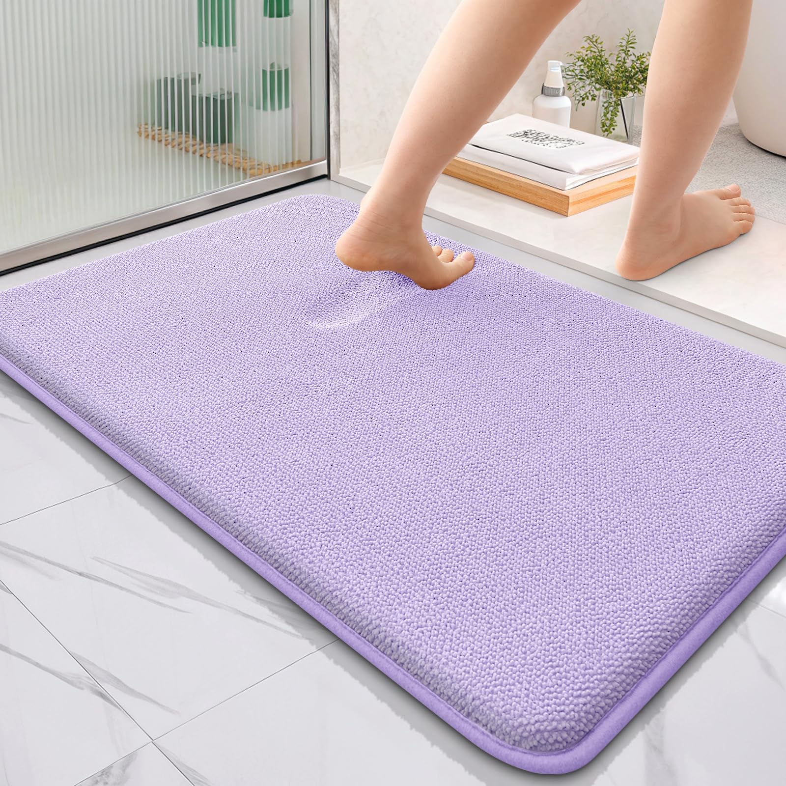 OLANLY Thick Memory Foam Bathroom Rugs 36x24, Absorbent Bath Mat, Lavender
