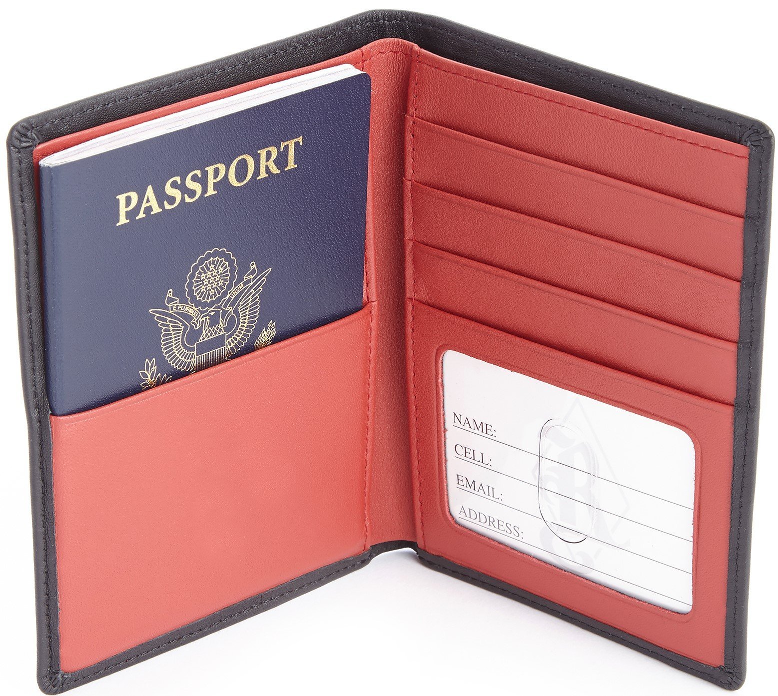 Royce Leather Rfid Blocking Bifold Passport Currency Travel Wallet Bi-Fold Wallet, Black and Red