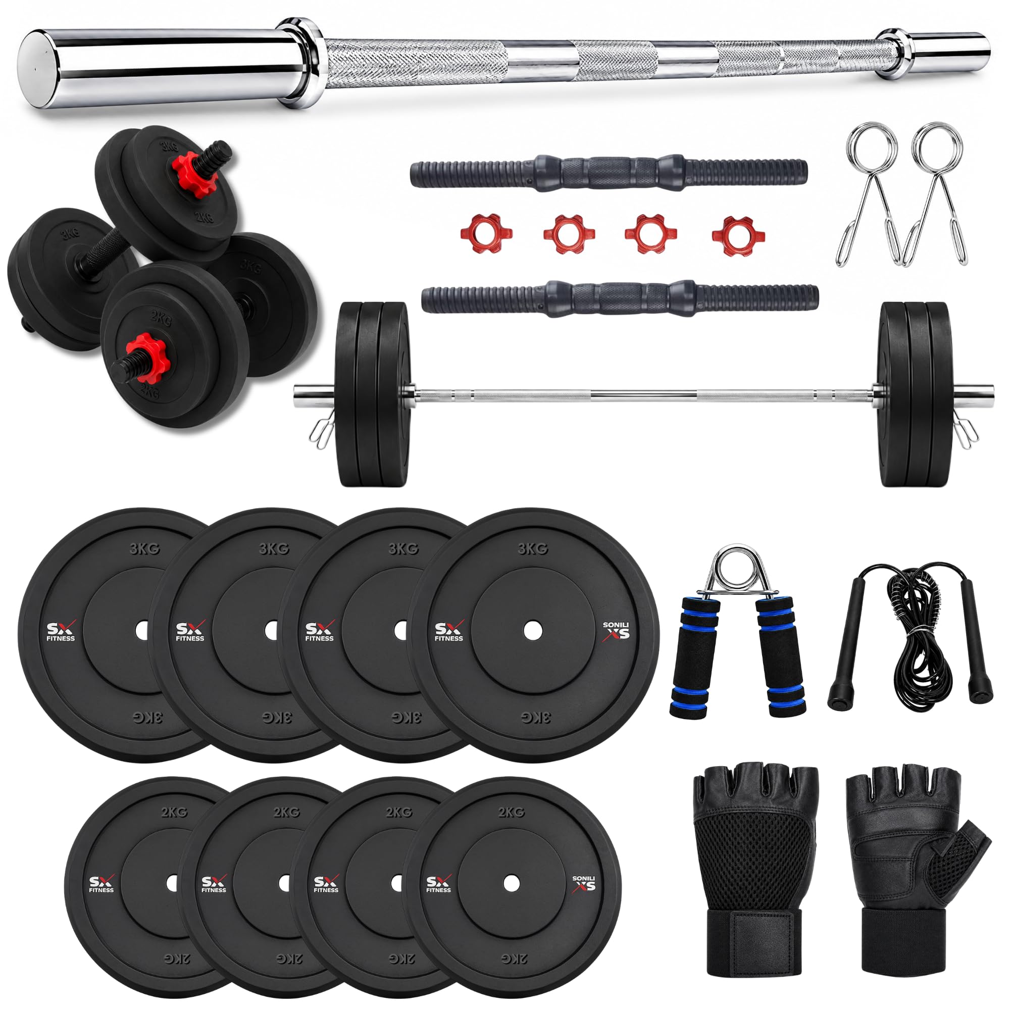 SX Fitness Home Gym Combo, Home Gym Set, 20 Kg Rubber Weight Plates (3