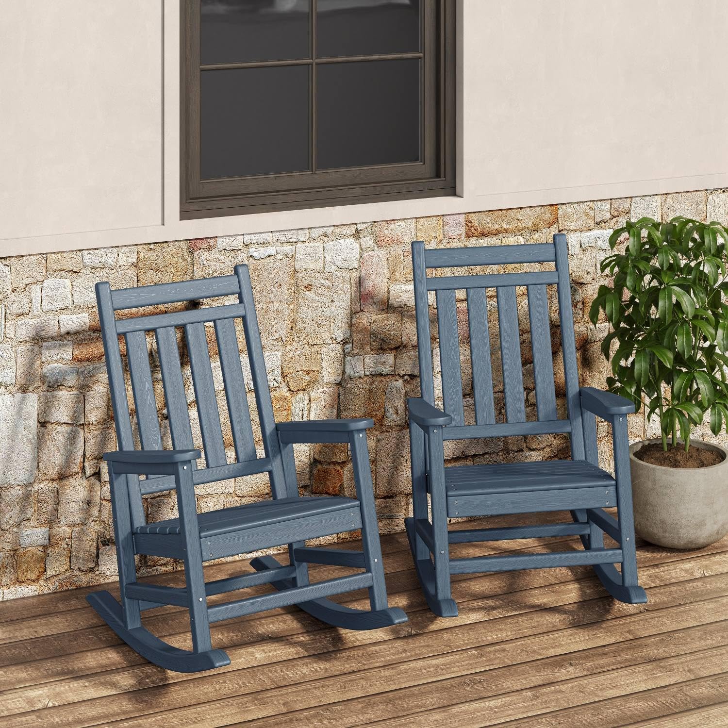 Photo 1 of *** ONLY 1 CHAIR*** GarveeLife Poly Lumber Rocking Chair Outdoor Set of 6 - HDPE High Back Porch Rocker Chairs for Adults - All Weather Resistant Furniture for Patio - Navy Blue