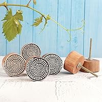 Vista 4 de Hashcart® Pomos de madera de diseño múltiple para el hogar Juego de 6 Perillas redondas únicas hechas a mano para puertas Perillas de diseño