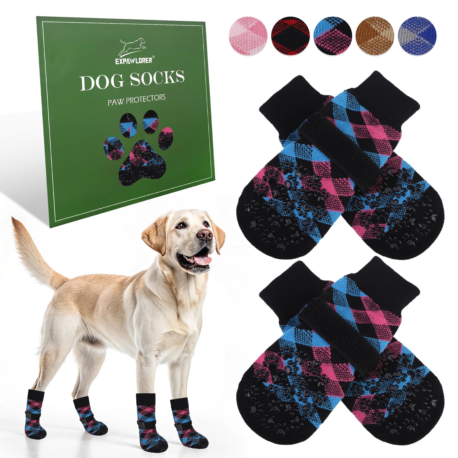EXPAWLORER Dog Socks to Prevent Licking Paws, Dog Shoes for Hot Pavement, Anti Slip Dog Booties for Hardwood Floors, Dog Boots & Paw Protectors for