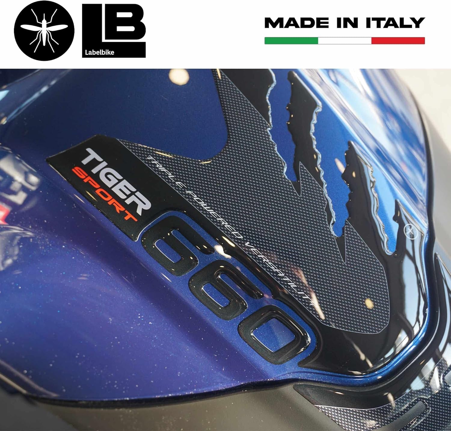labelbike - 3D Sticker Motorcycle Tank Pad Protection and Decoration in Resin Compatible with Triumph Tiger 660 Sport - Color Carbon Black
