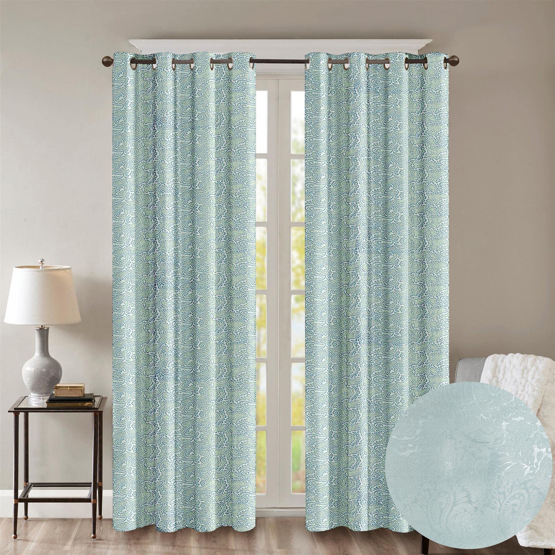 Roseley Embossed Eyelet Curtains Leafy Paisley Patterns Elegant Blackout Living Room Bedroom Dimout Window Treatment [Duck Egg, 46'' x 72'']