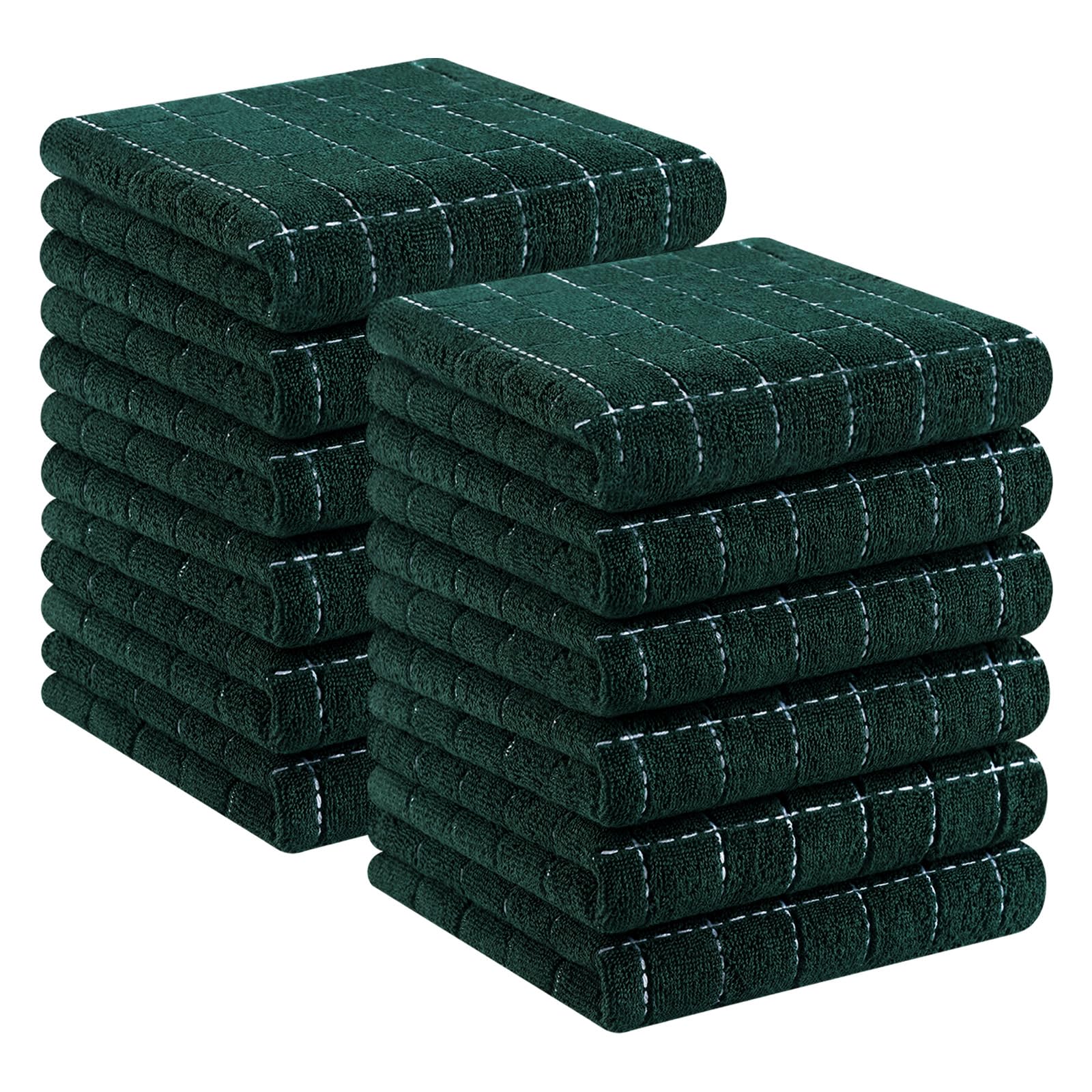 Homaxy 100% Cotton Terry Kitchen Towels, 12 Pack, Blackish Green | Ultra Soft and Absorbent Dish Towels for Kitchen, Suitable for Drying and Washing Dishes