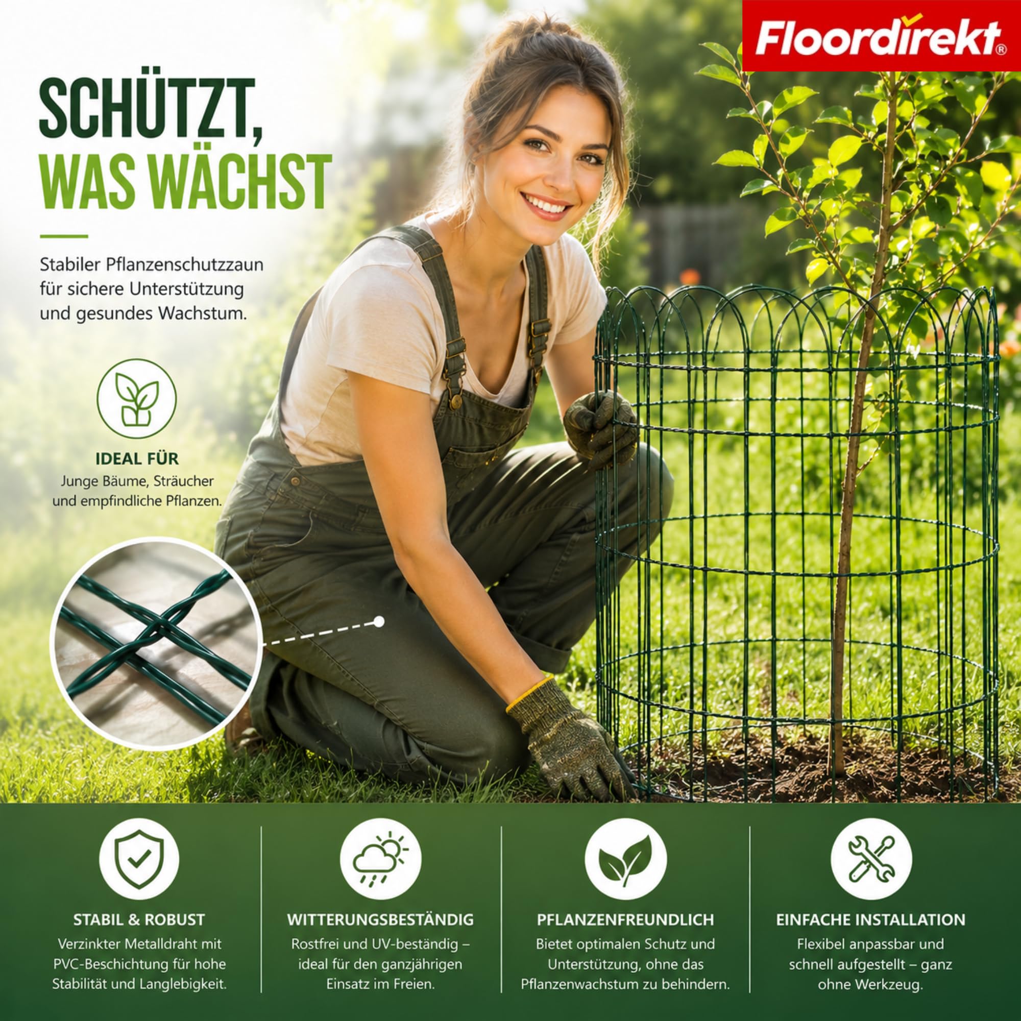 Floordirekt Beetzaun Metall, 65 cm x 10 m, Ziergeflecht, dekorative Beeteinfassung, Beetumrandung, Gartenzaun, Zaun zum Stecken, Drahtzaun, Zierzaun, kleiner Zaun für Garten