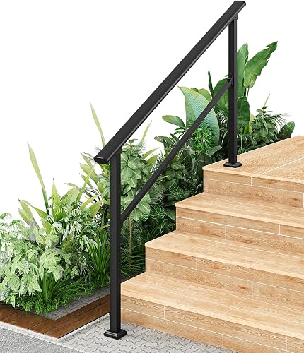 Metal Handrails for Outdoor Steps, 1 Pack Heavy-Duty Stair Railing for 1 to 5 St