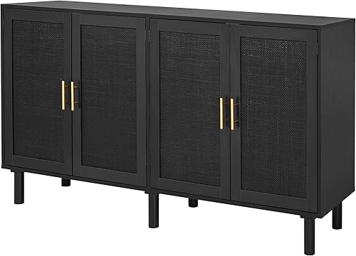 Miniatura 9 de Finnhomy Aparador de buffet, consola de almacenamiento de cocina con puertas decoradas de ratán, buffet de licor, comedor, pasillo, mesa de consola