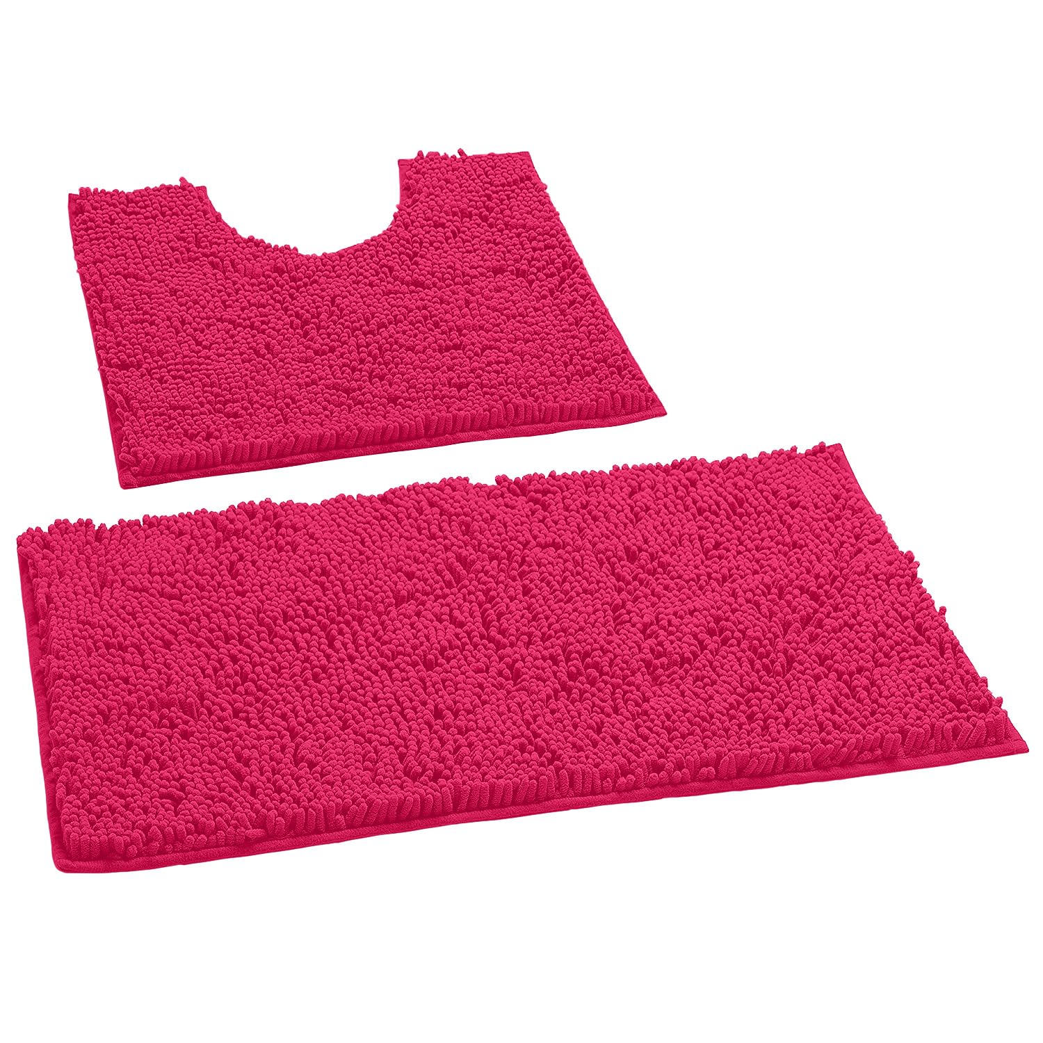 LuxUrux Luxury Chenille (2-Piece) Bath Mat Set, Soft Plush Anti-Slip Rug + Toilet Mat.1'' Microfiber Shaggy Carpet