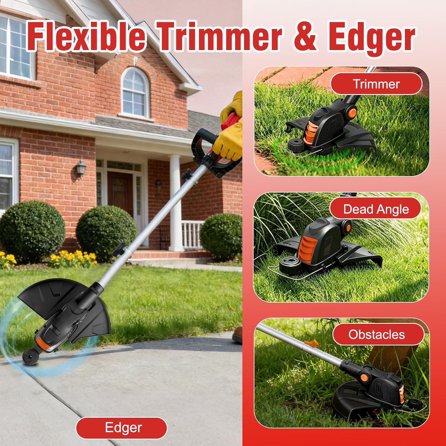 21V Weed Wacker Cordless, 12 Inch Weed Eater Battery Powered with 2 X 4.0Ah image 2