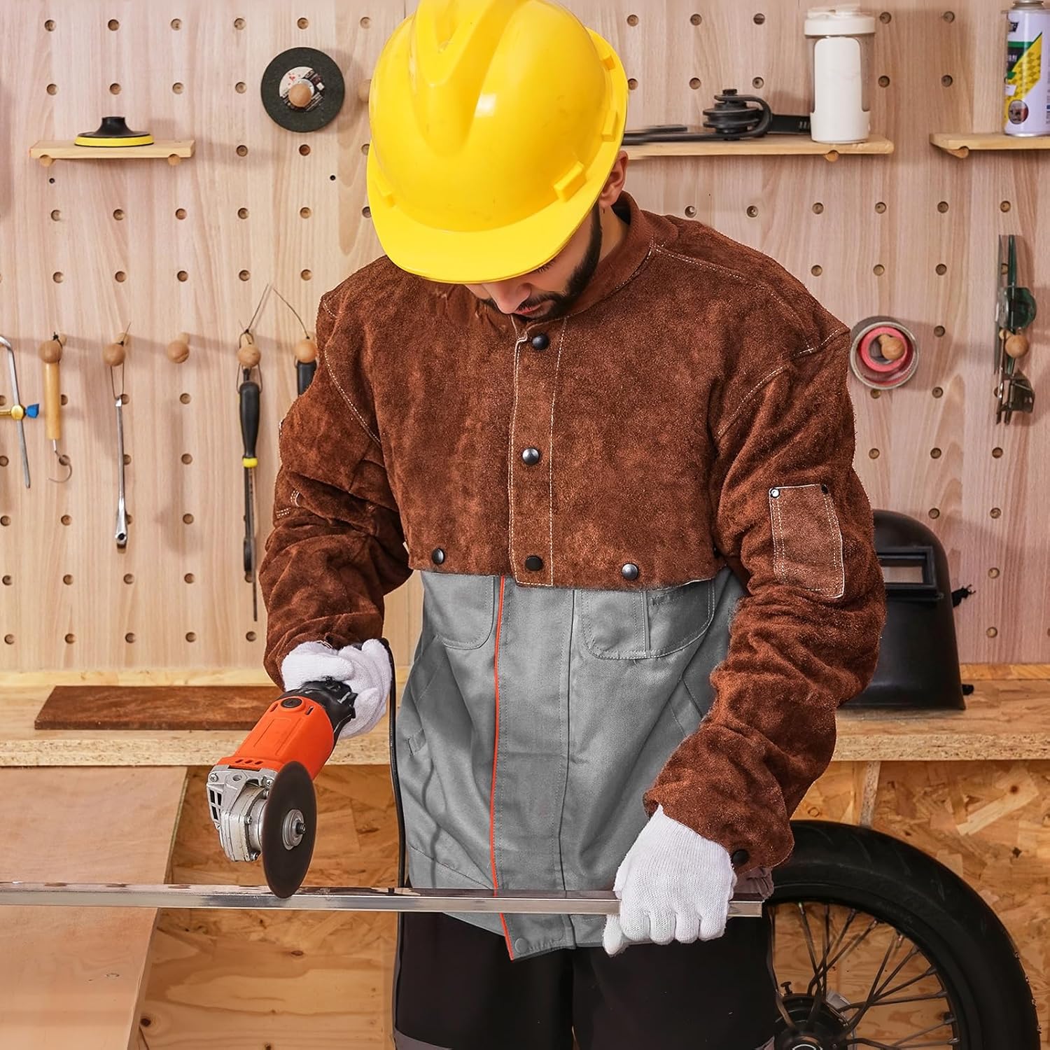 VEVOR Leather Welding Cape Sleeve, Heavy Duty Flame Resistant Cowhide Safety Cape Sleeves for Men Women, Heat-Resistant for Welding, Blacksmithing, Woodworking, Gardening, M-Size