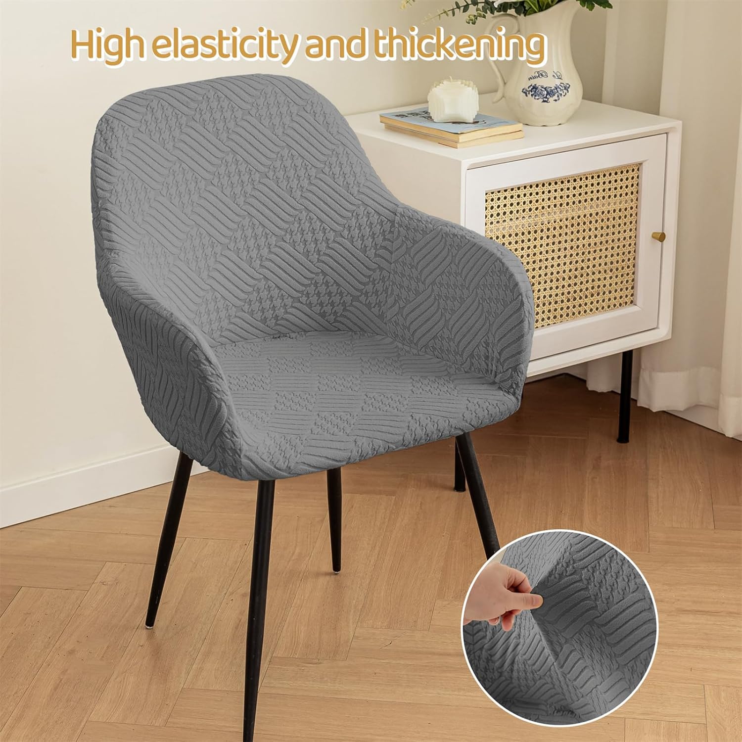 Armchair Cover Stretch Dining Room Chair Covers Jacquard Curved Back Chair Cover Modern Curved Back Armrests Chair Protector for Living Room,Gray,1pcs