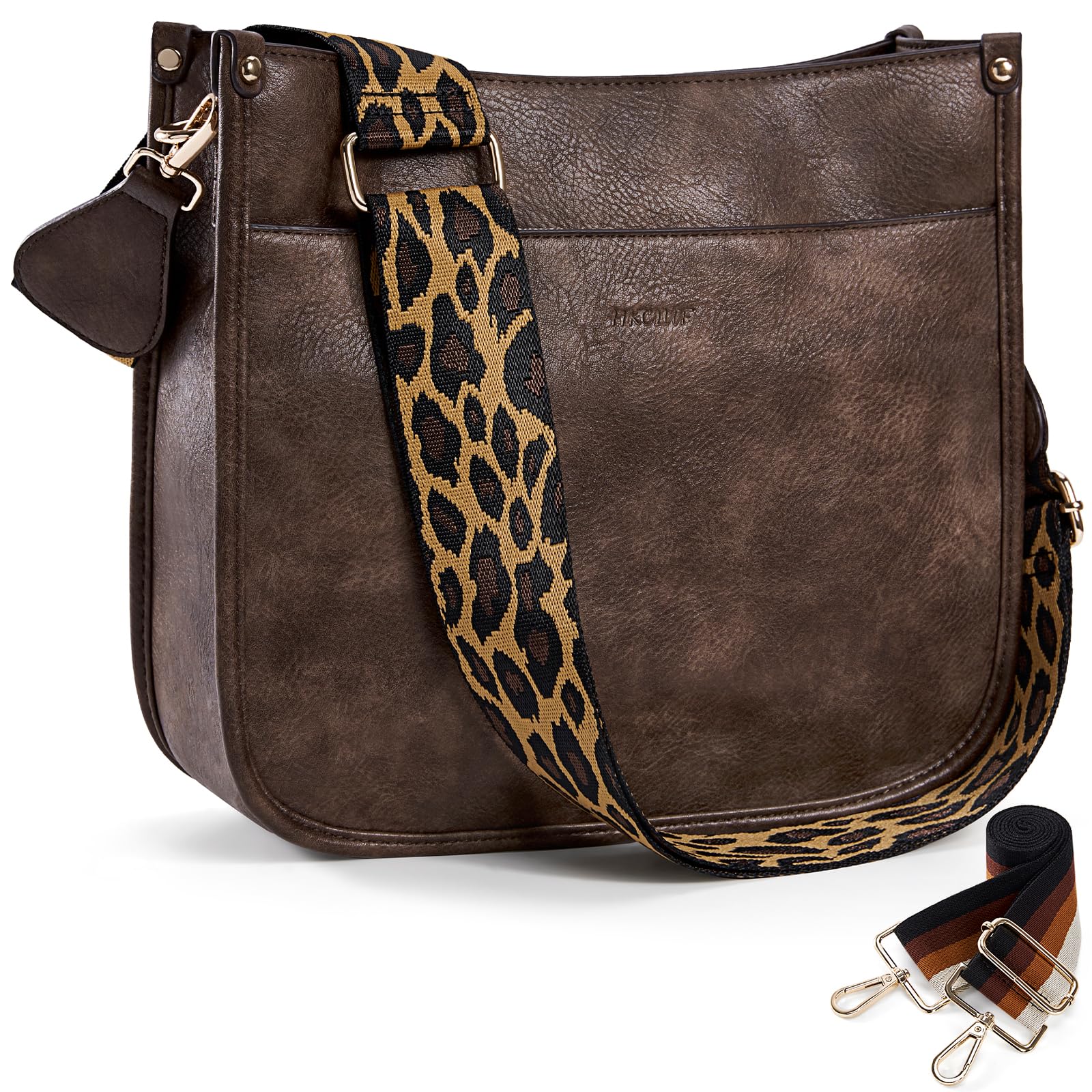 HKCLUFCrossbody Bags for Women Trendy Vegan Leather Hobo Handbags With 2PCS Adjustable Guitar Strap Shoulder Bucket Bags