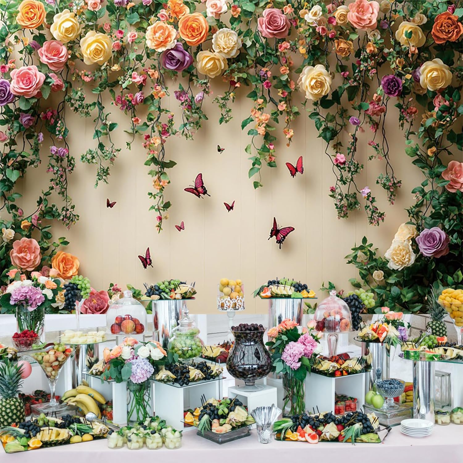 Baocicco 10x8ft Flowers Wall Photography Background Butterfly Spring Floral Botanical Banner Backdrop Vintage Wedding Birthday Backdrop Decorations Girls Party Table Cake Decoration Photo Props