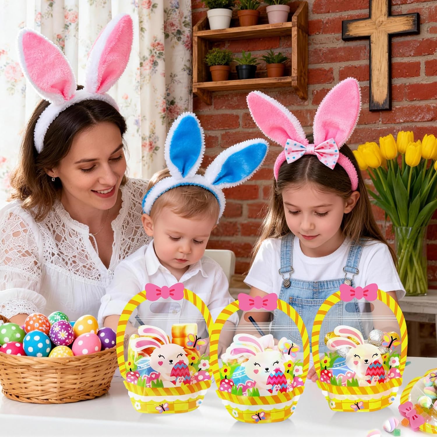 YGEINIT 24PCS Easter Gift Bags, Bunny Treat Bags with Handles, Colorful Plastic Sealed Pouch for Goodie Candy Gift Christians Sunday School Church Spring Easter Day Wrap Supplies - Image 6