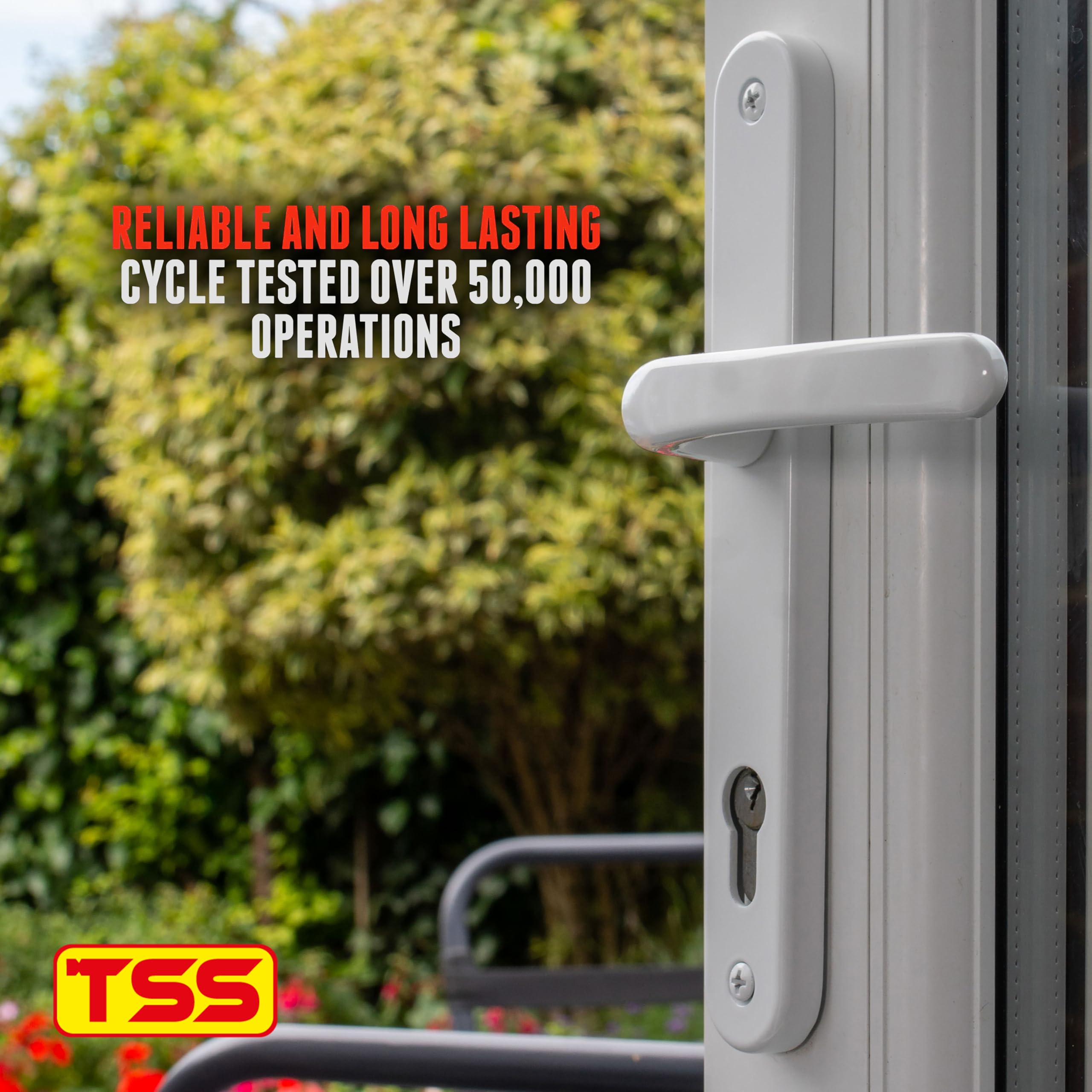 TSS 92mm UPVC Door Handle with 210mm Centre Screw on Backplate 242x34 White - Image 3
