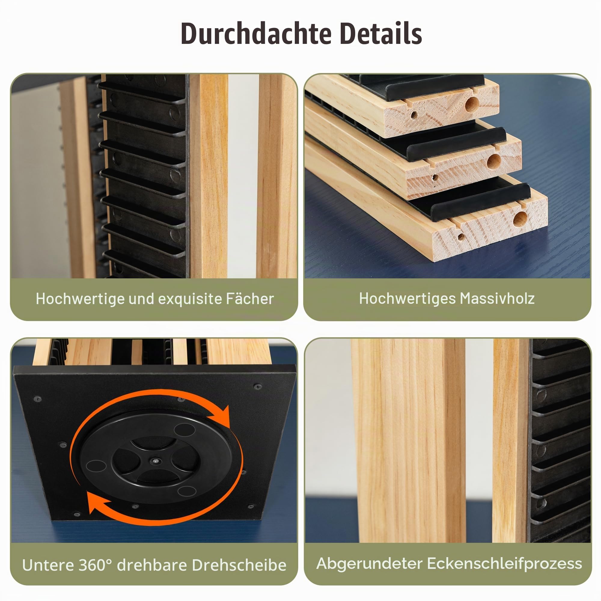 WelFurGeer CD-Aufbewahrungsregal aus Massivholz, um 360 ° drehbarer CD-Hüllenhalter - Halten Sie bis zu 68 CD-Hüllen, DVD-Hüllen-Aufbewahrungsregal, CD/DVD-Organizer-Regal für Zuhause, Büro, Theater