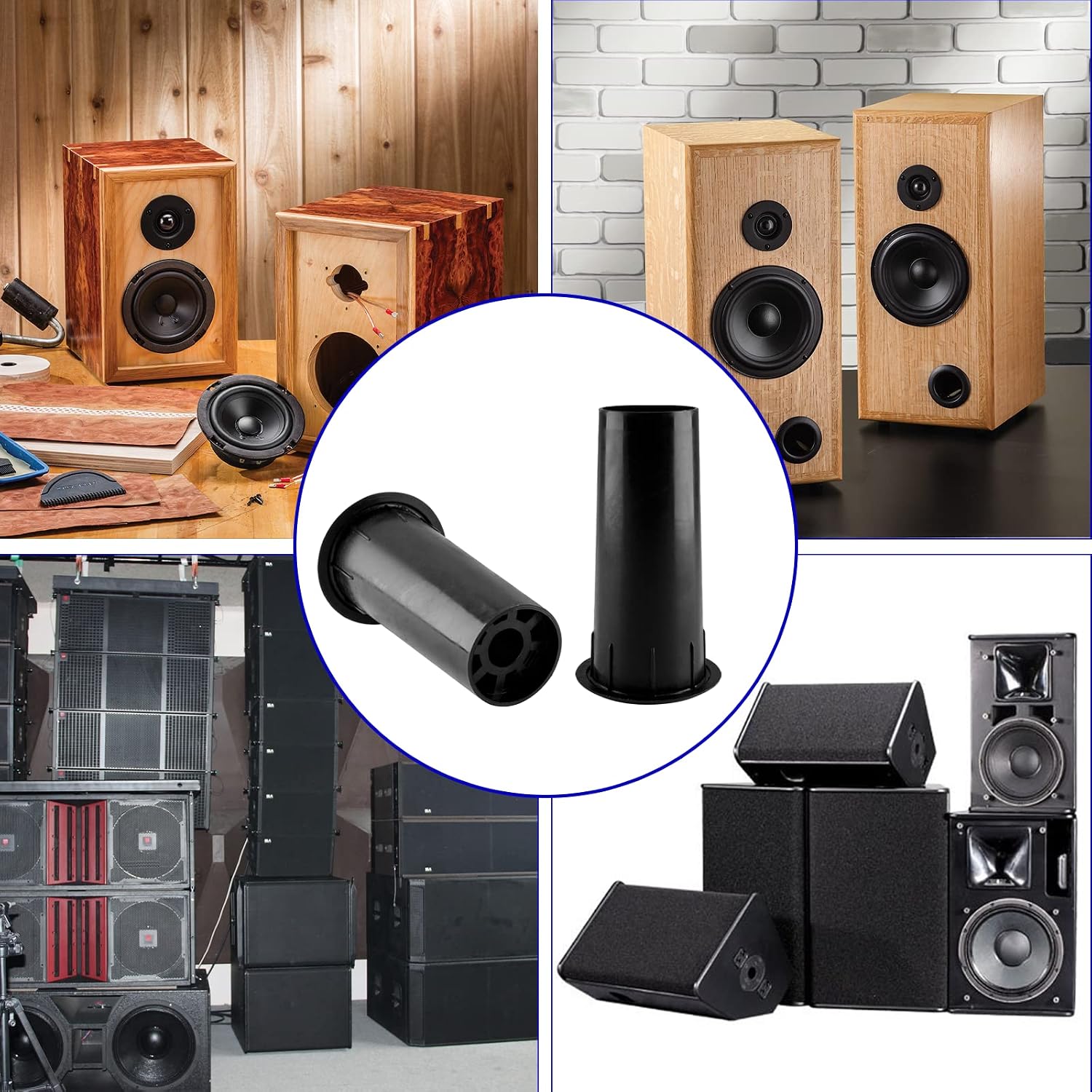 Waziaqoc 4PCS Speaker Port Tubes, ABS Plastic Speaker Box Port Tube Bass Air Ports, 2 Inch Mounting Diameter, Black