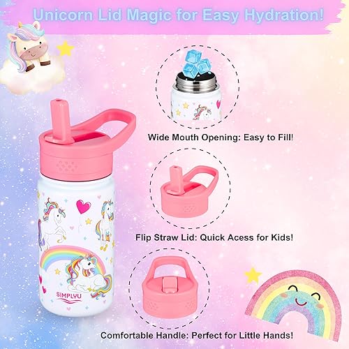 Miniatura 4 de Botella de agua de acero inoxidable con tapa de popote a prueba de fugas, 14 onzas, termo reutilizable al vacío para niños, ecológico, vaso no