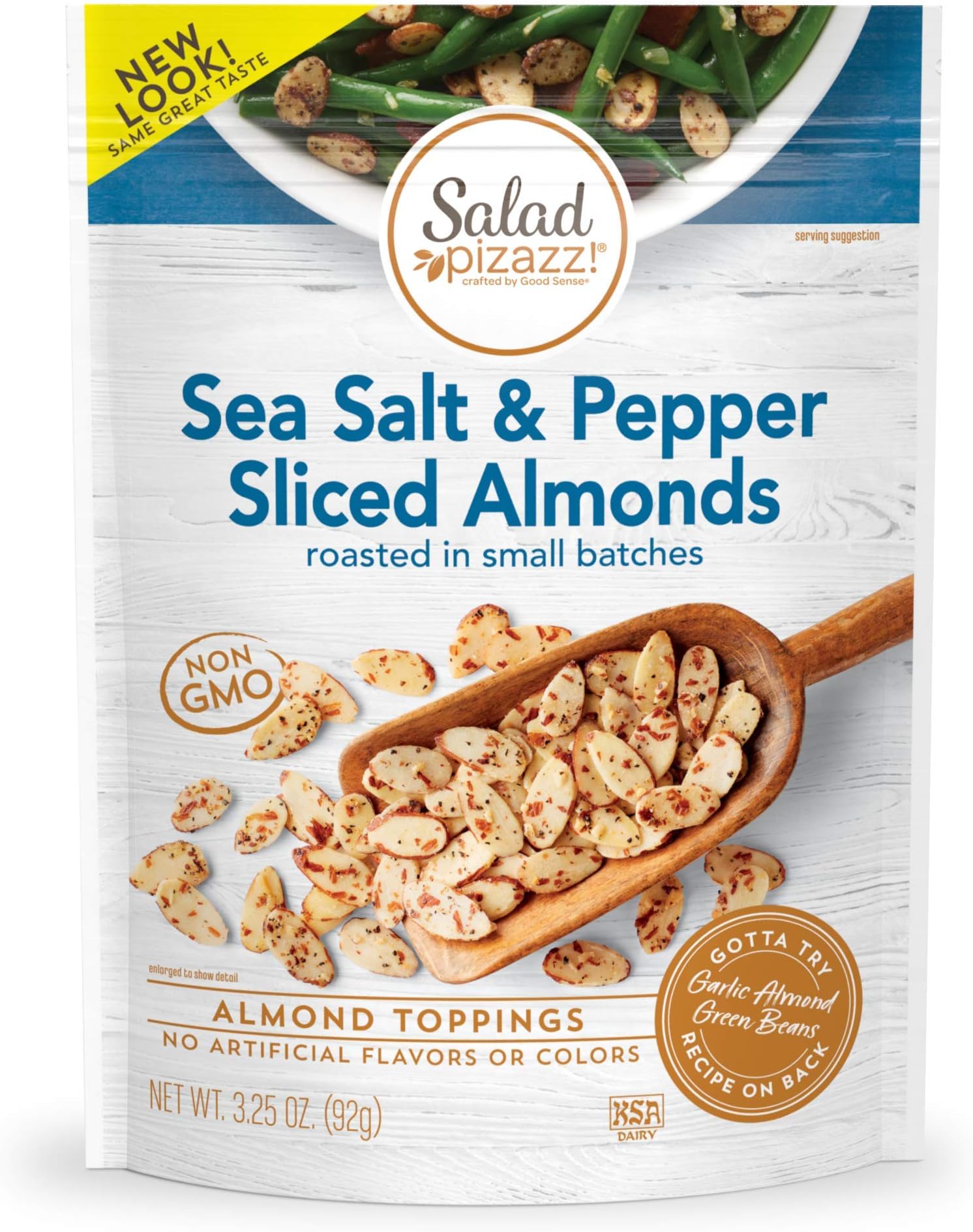 Salad Pizazz Sliced Almonds, Sea Salt Cracked Pepper, Non-GMO, All-Natural, Kosher Salad Topper, Resealable Bag, 3.25 Ounce