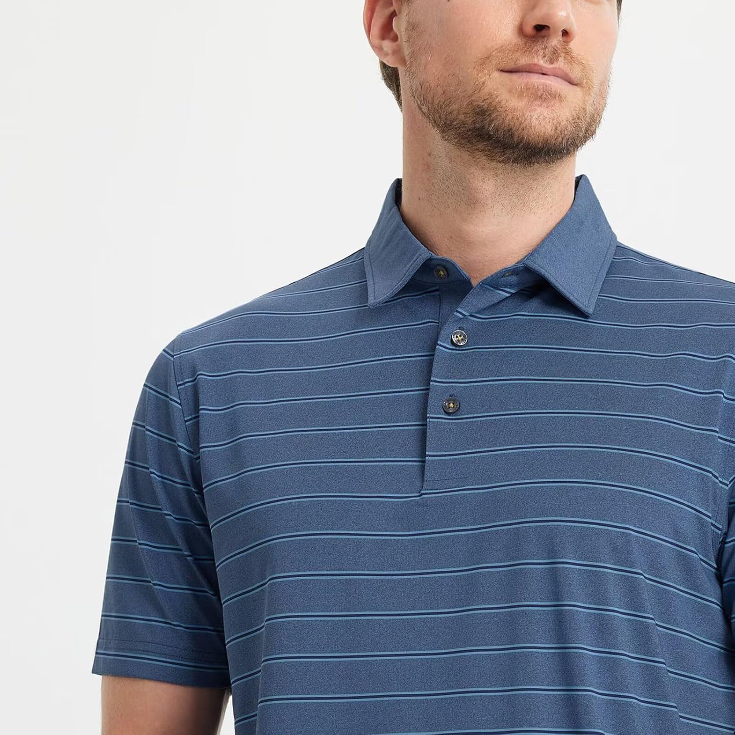 M MAELREG Golf Shirts for Men Moisture Wicking Striped Polo Performance Dry Fit Business Sports Mens Polo Shirts Short Sleeve - Image 3