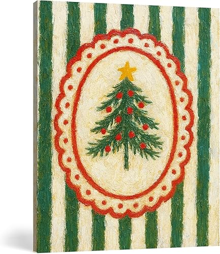 FGFK Decoración de pared retro de árbol de Navidad rojo y verde enmarcado, bonita decoración de Navidad, impresiones en lienzo de invierno de moda, disponible en Yaxa Colombia