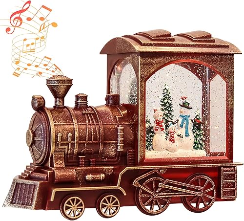 Miniatura 13 de DRomance Globo de Nieve Musical de Tren Linterna con Música y Temporizador, Funciona con Baterías y Cable USB, Globo de Nieve Iluminado de Muñeco