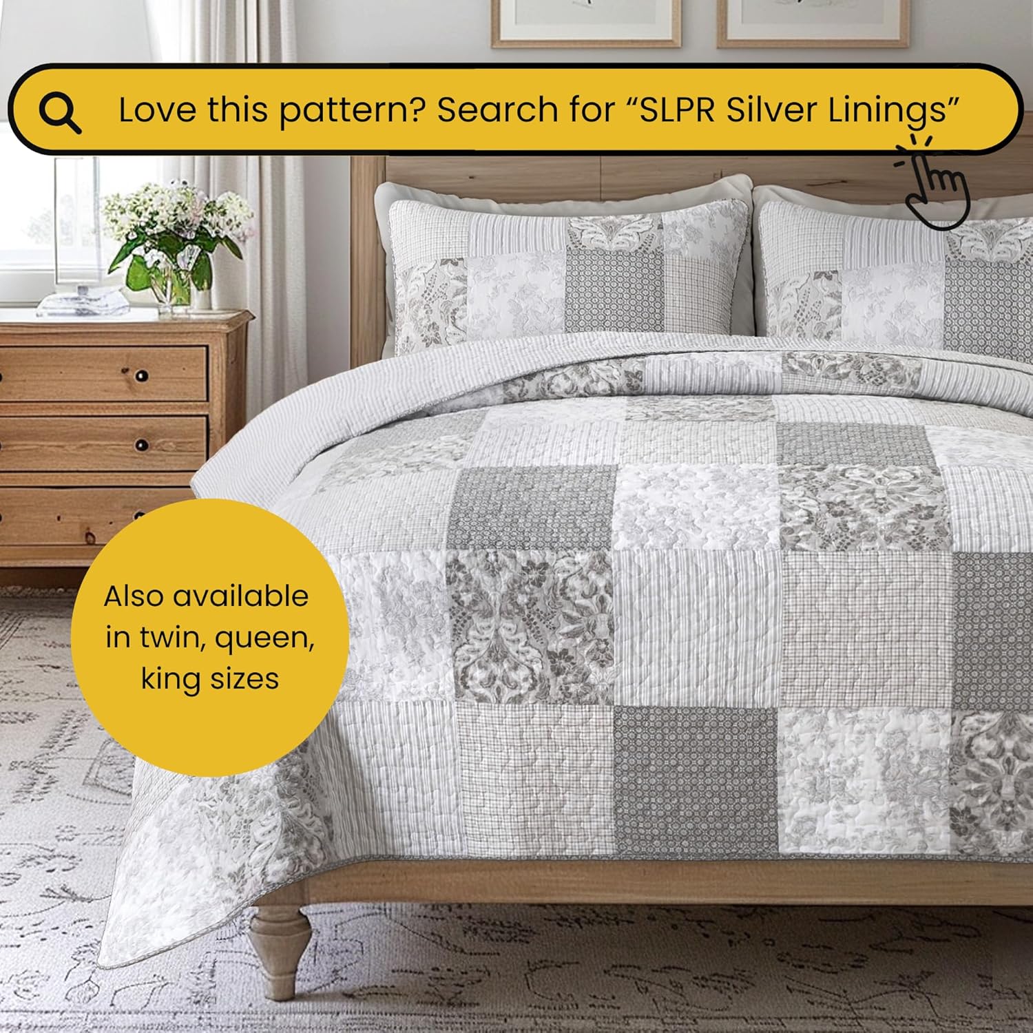 SLPR Cotton Quilted Throw Blanket, 50" x 60" Floral Farmhouse Patchwork Quilt, Shabby Chic Patchwork Throw Lap Quilt for Couch, Silver Linings - Image 8