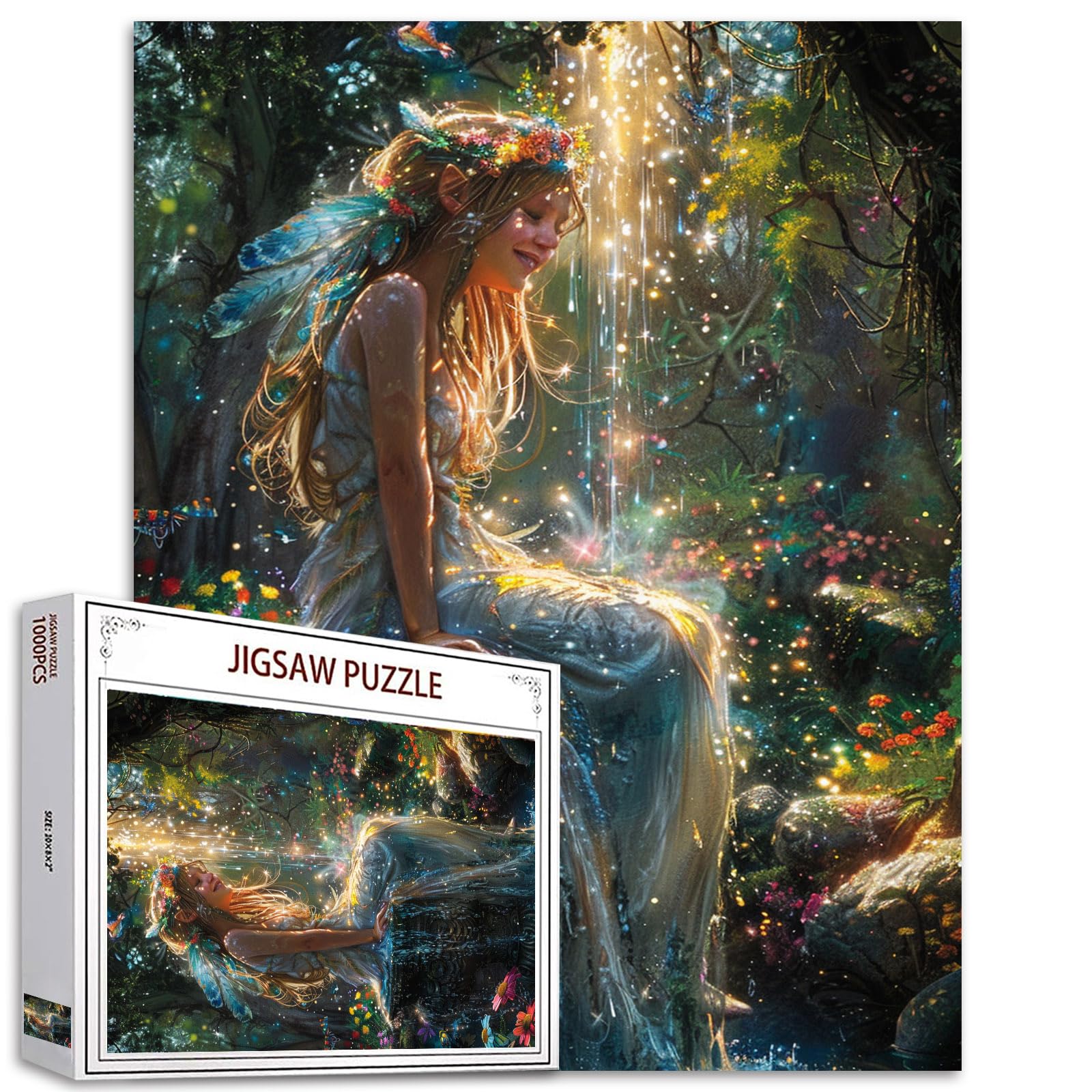 Tucocoo 1000 Piece Jigsaw Puzzles for Adults Angels in Forest Garden Painting Jigsaw Puzzle Magical Glistening Fairy 1000 Pieces Puzzles Game Smile Girl Landscape Art Wall Decor DIY Craft Puzzle Gift