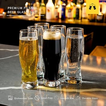LEMONSODA ビールベリーピルスナーグラス、IPA、Hefeweizens、ラガー、サイダー、セルツァー用クラシックバーウェア - 14オンス 6個セット - ギフト対応