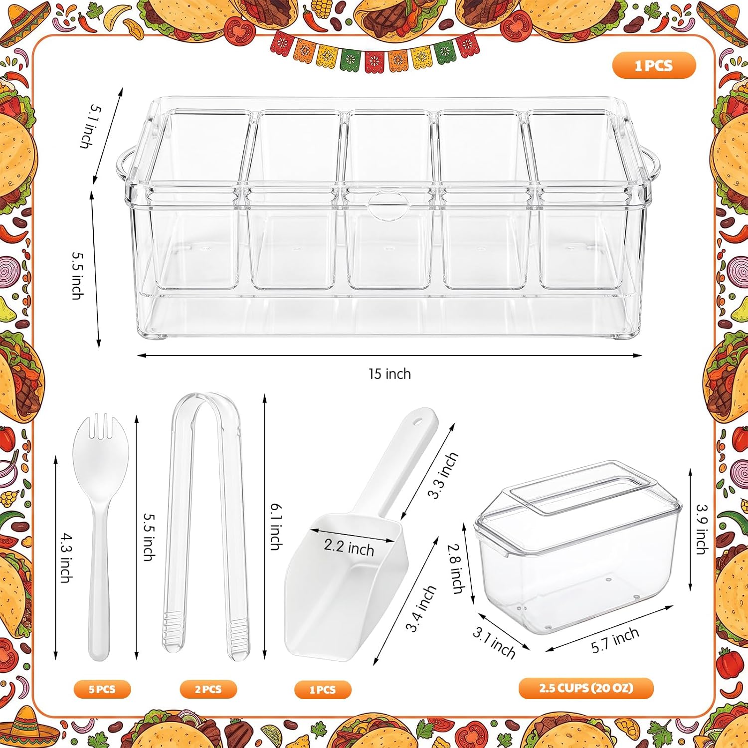 Thenshop Taco Bar Serving Set for a Party Taco Bar Sign with Condiment Tray
