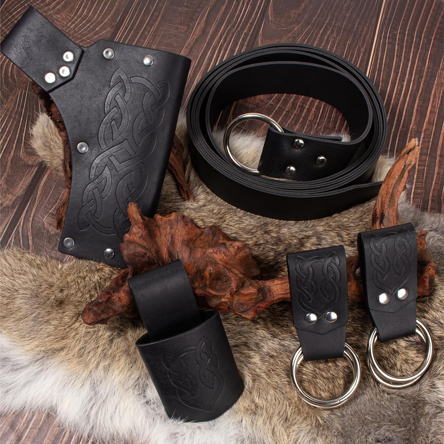 Shoulder Armor Pauldron Vial Witch Belt Pouch Waist Bag Retro Bracer Medieval Knight Robot Renaissance Cosplay Viking Costume (Black)