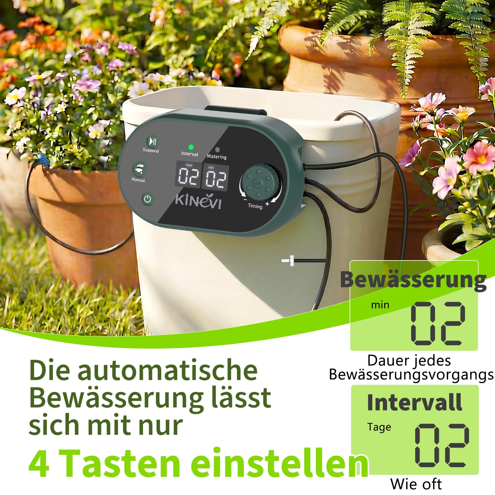 Solar Bewässerungssystem, Garten Automatisches Bewässerungs mit 22 Modi Timer, 15M Schlauch & 15 Tropfstrahler, Tropfbewässerung Set für Balkon, Hochbeet, Gewächshaus & Outdoor Topfpflanzen (3W)
