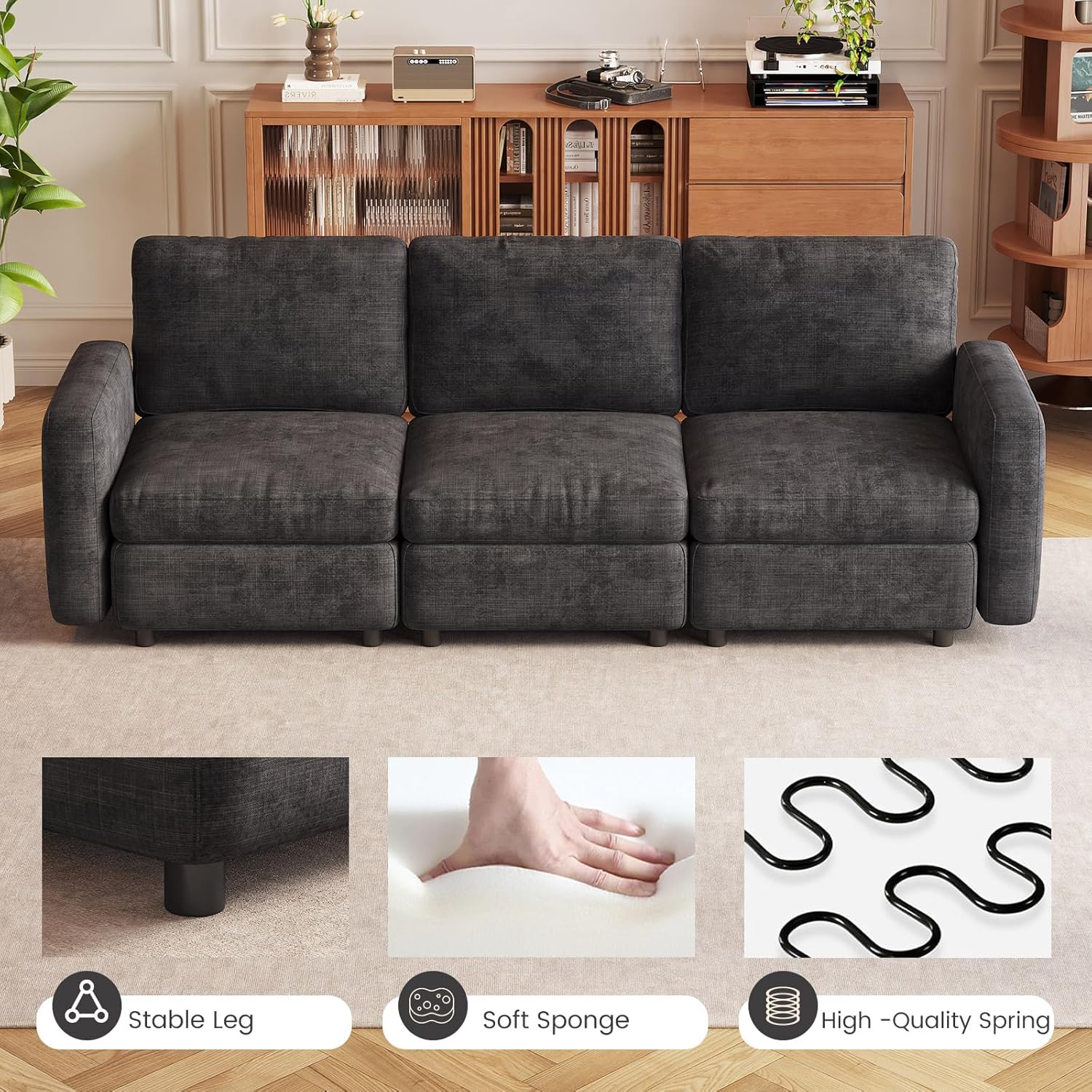 Miuuod 2-Seat Modular Sofa Couch Grey with Ergonomic Cushions, Convertible Sleeper Sectional for Living Room Bedroom Apartment, Cloud Futon Lounge Furniture Set for Small Spaces Compact Loveseat