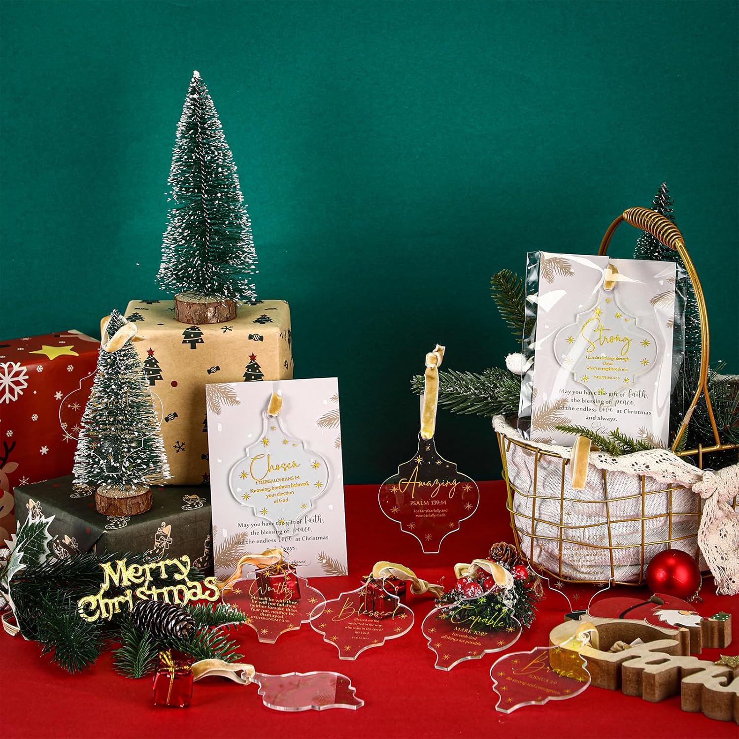 Kasyat 30 Sets Valentine Christian Ornaments Bulk Clear Acrylic Bible Verse Tree Ornament with Card Religious Appreciation Gift for Women Church Members Pastor Employee Team Staff Coworker (Pastoral) - Image 5