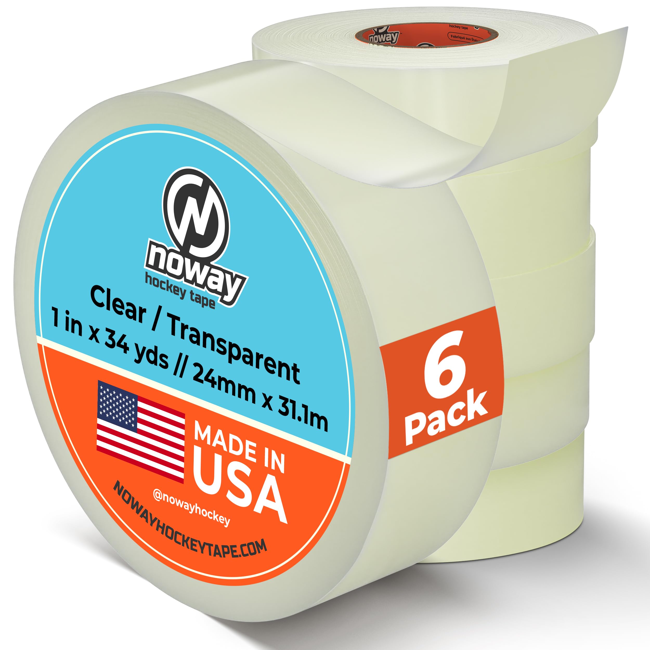 Noway Hockey Clear Hockey Tape – 1" x 34 Yards, Made in USA, Shin Guard and Hockey Sock Tape, Moisture-Resistant, Strong Adhesive, Residue-Free Removal, Multi-Purpose for Hockey, Lacrosse, & Soccer