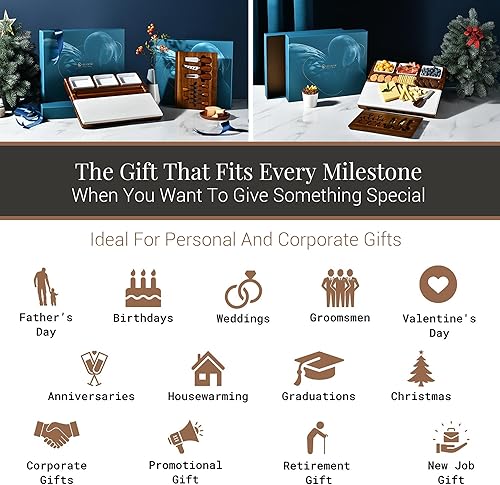 Miniatura 5 de Shanik Wood - Juego de tablas de queso de mármol con 3 cuencos de cerámica, juego de cubiertos de acero inoxidable, tablero de charcutería y regalo